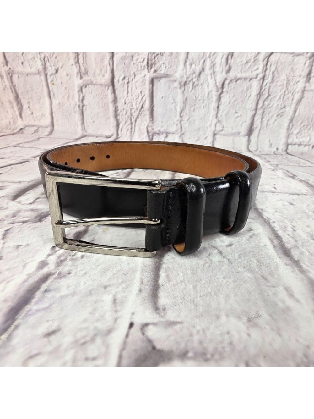 Trafalgar Black Leather Belt Size 36/90 With Silver Buckle Handcrafted In USA